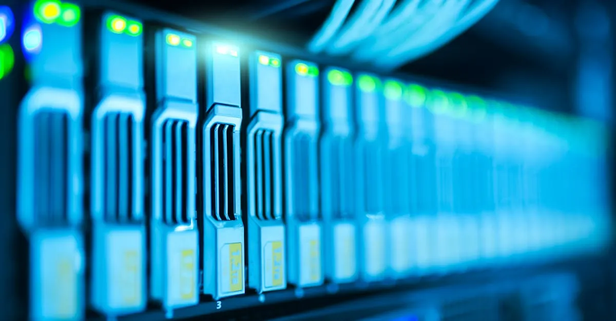 Server racks in a data center — DNS lookup and network infrastructure