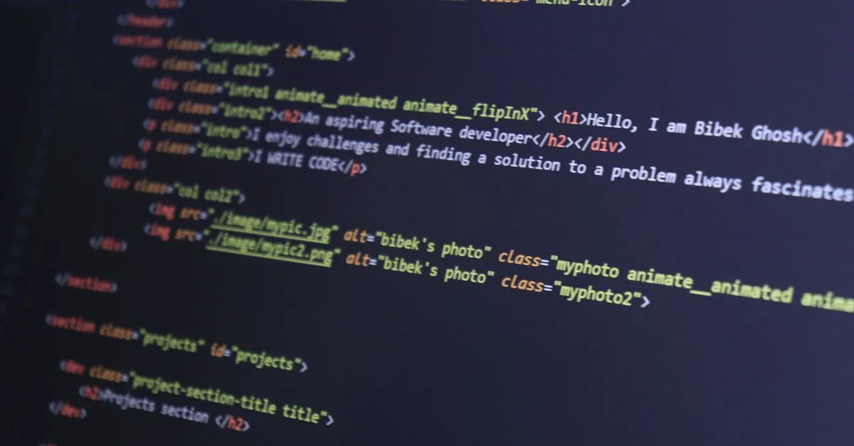 Developer viewing HTML and CSS code that embeds an image as a Base64 data URI on screen