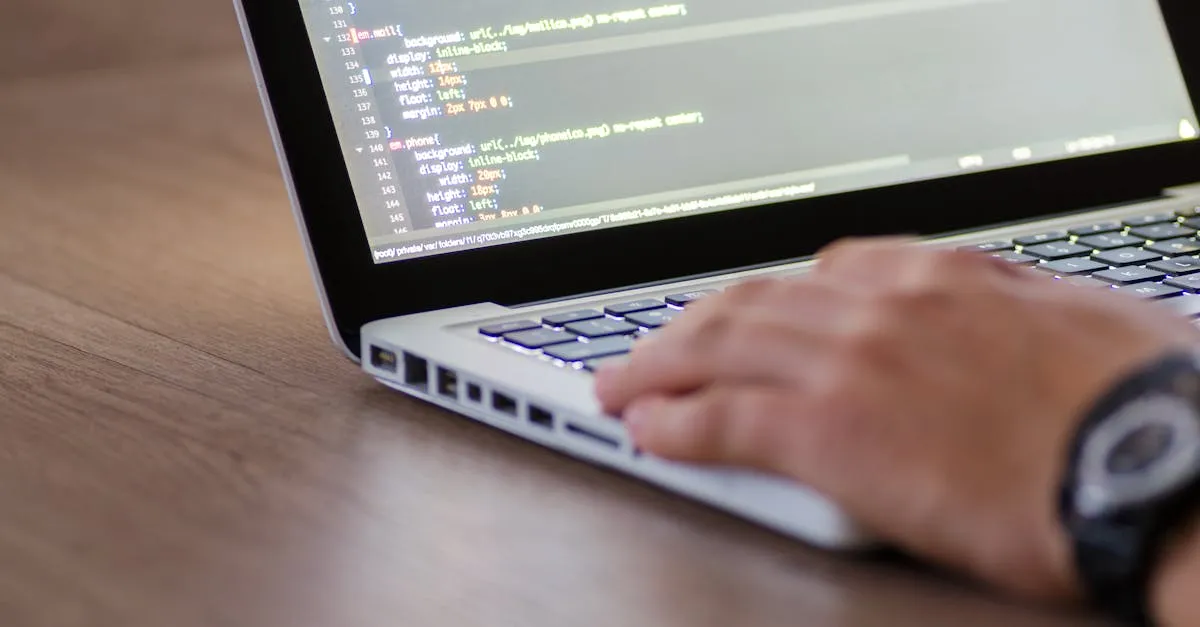 Developer writing code on a laptop — JSON formatting and validation
