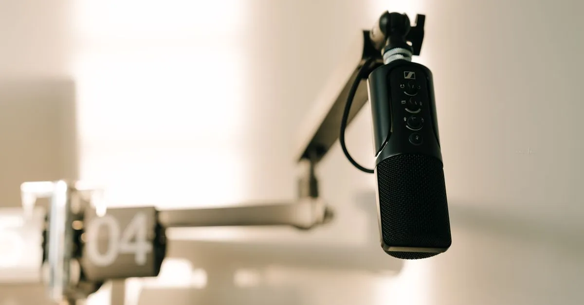 Podcast microphone on a boom arm ready for an online microphone test