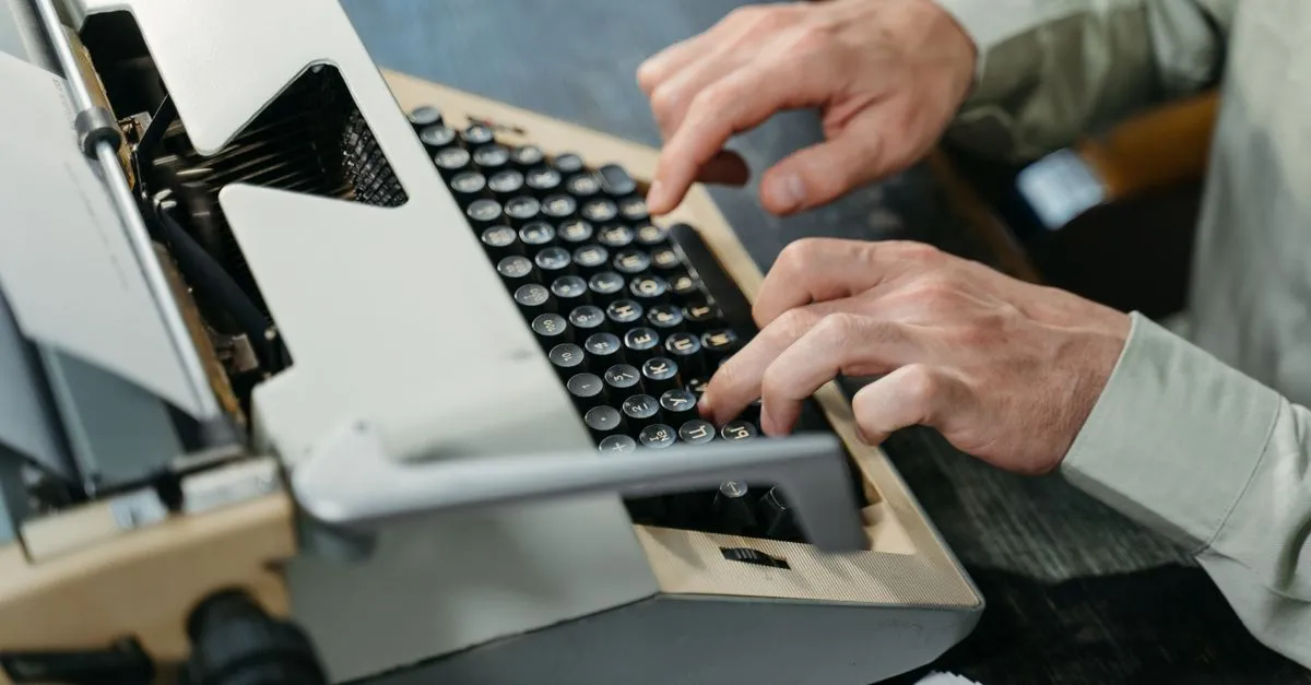 Close-up of typewriter keys, illustrating a text repeater that copies words many times